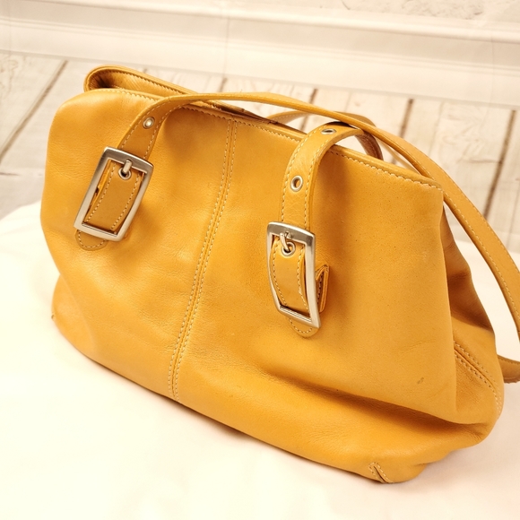 Tignanello Goldenrod Leather Double Strap Handbag - Picture 3 of 15
